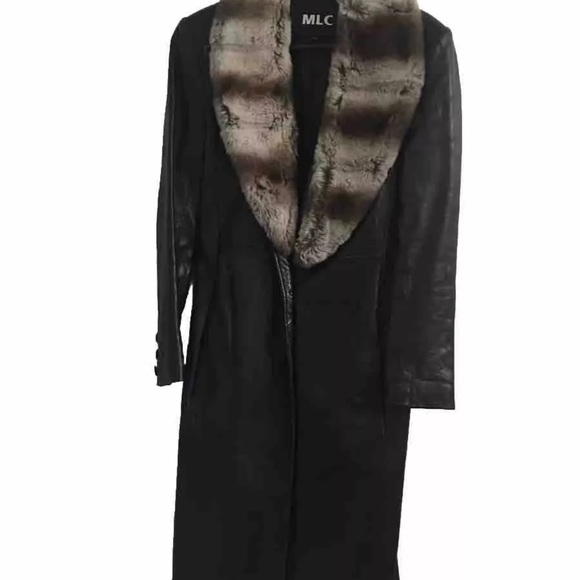 Vintage Sexy super soft lamb leather long coat removable fur collar size 2 - Picture 2 of 16